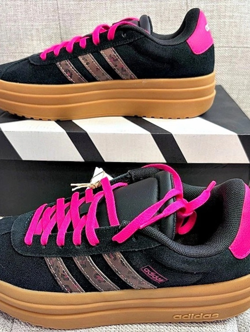 adidas VL Court Bold J Platform Sneakers Black & Pink US 3.5